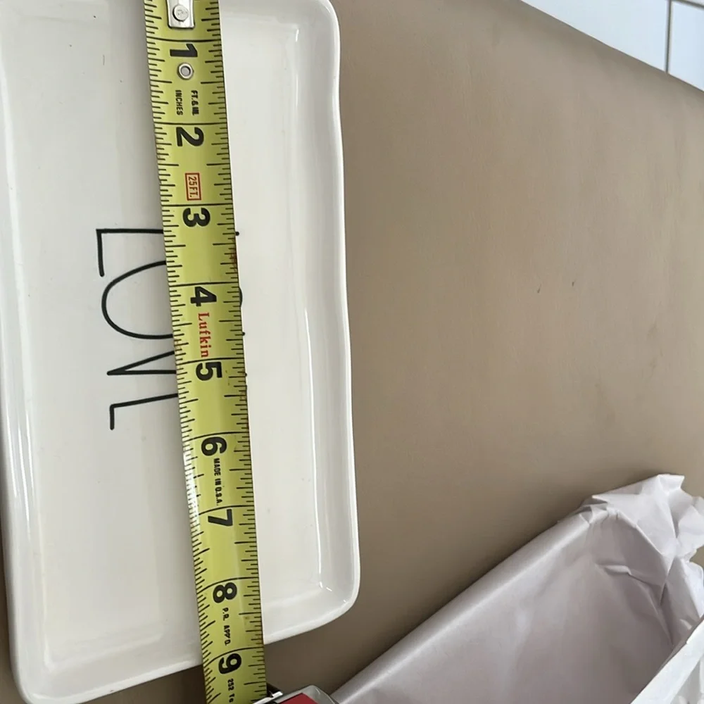 Rae Dunn White Vanity Tray Love Design can be used as a tray for food.